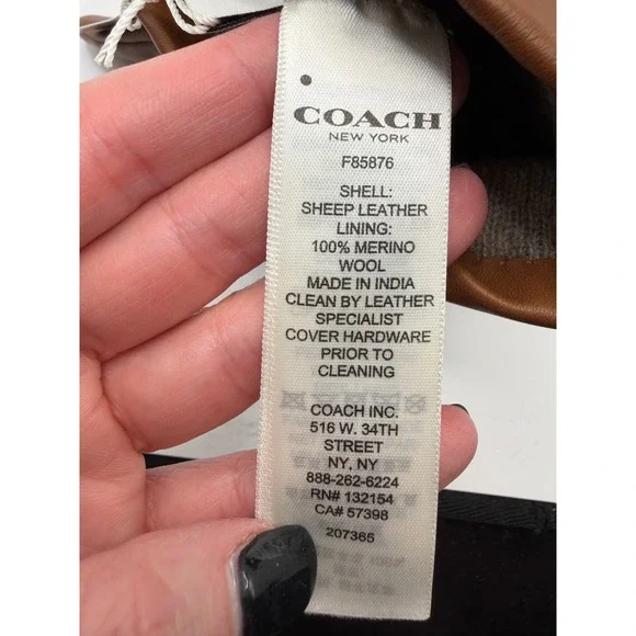 Coach Gloves Women 8 Saddle Brown Basic Sheep Leather Merino Wool Lined‎ NWT - Picture 7 of 7